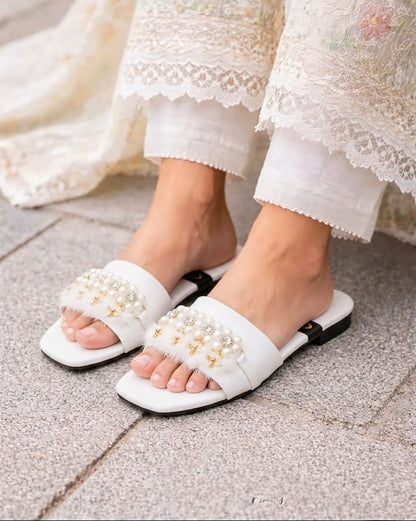 Pearl Embellished Flat Slippers