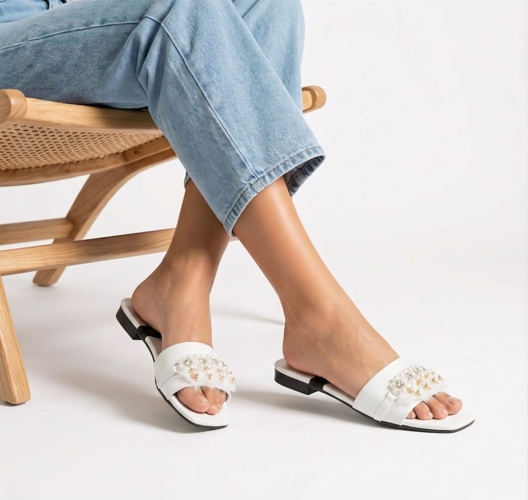 Pearl Embellished Flat Slippers