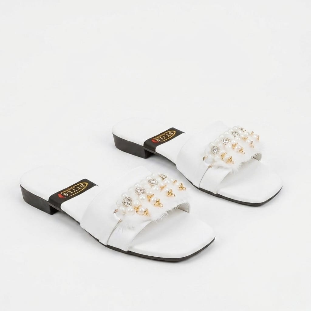 Pearl Embellished Flat Slippers