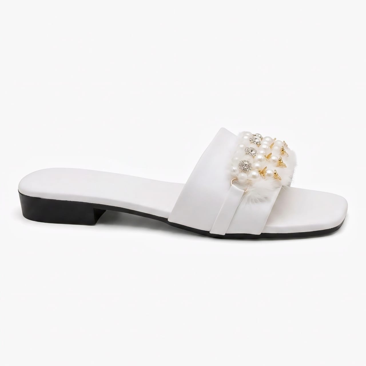 Pearl Embellished Flat Slippers