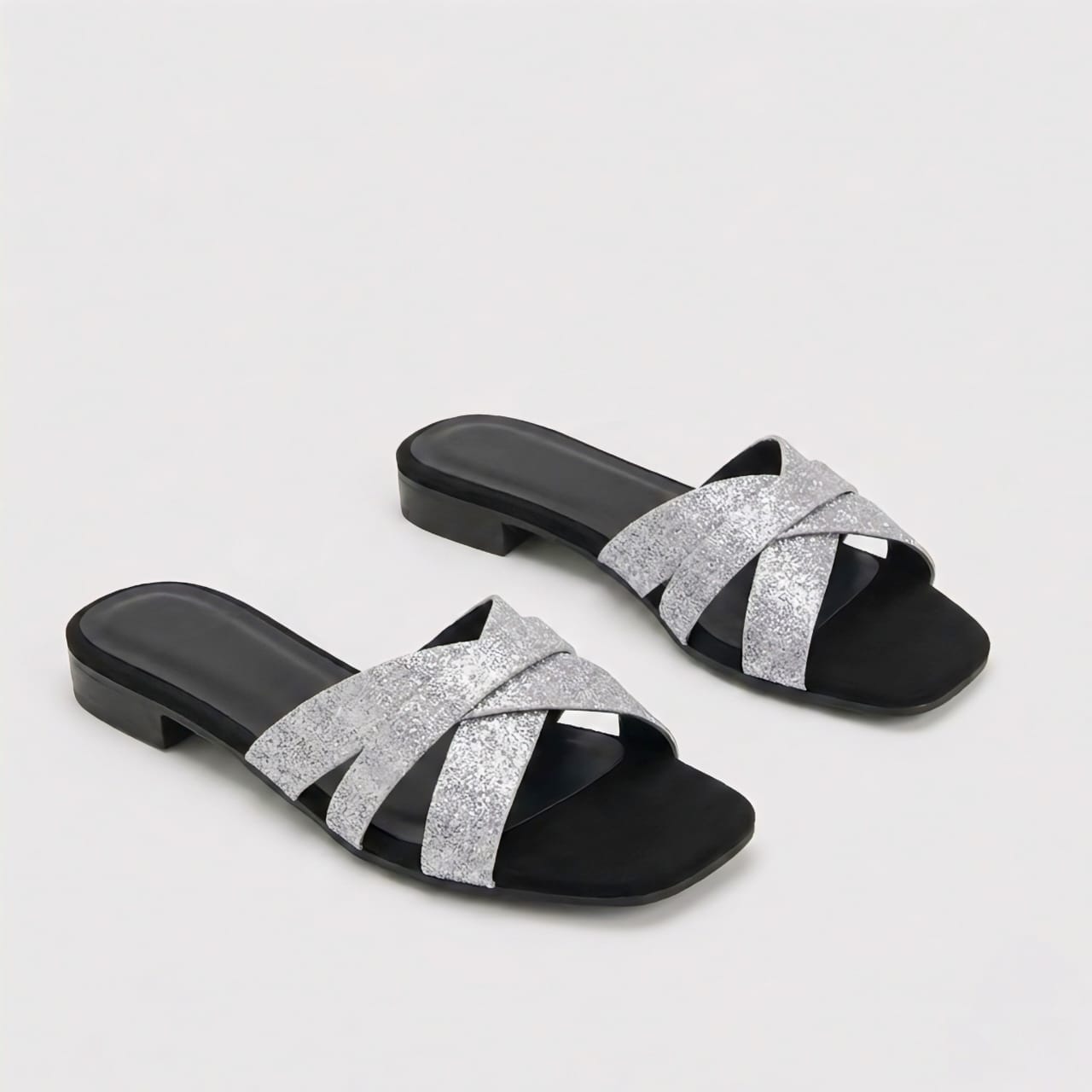 Glitter Cross-Strap Slippers