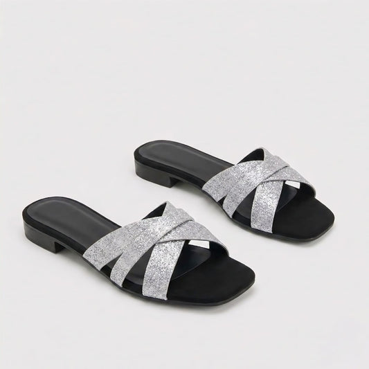 Glitter Cross-Strap Slippers