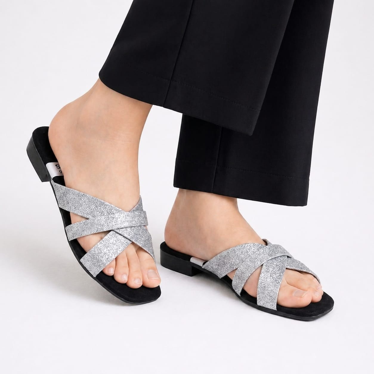 Glitter Cross-Strap Slippers