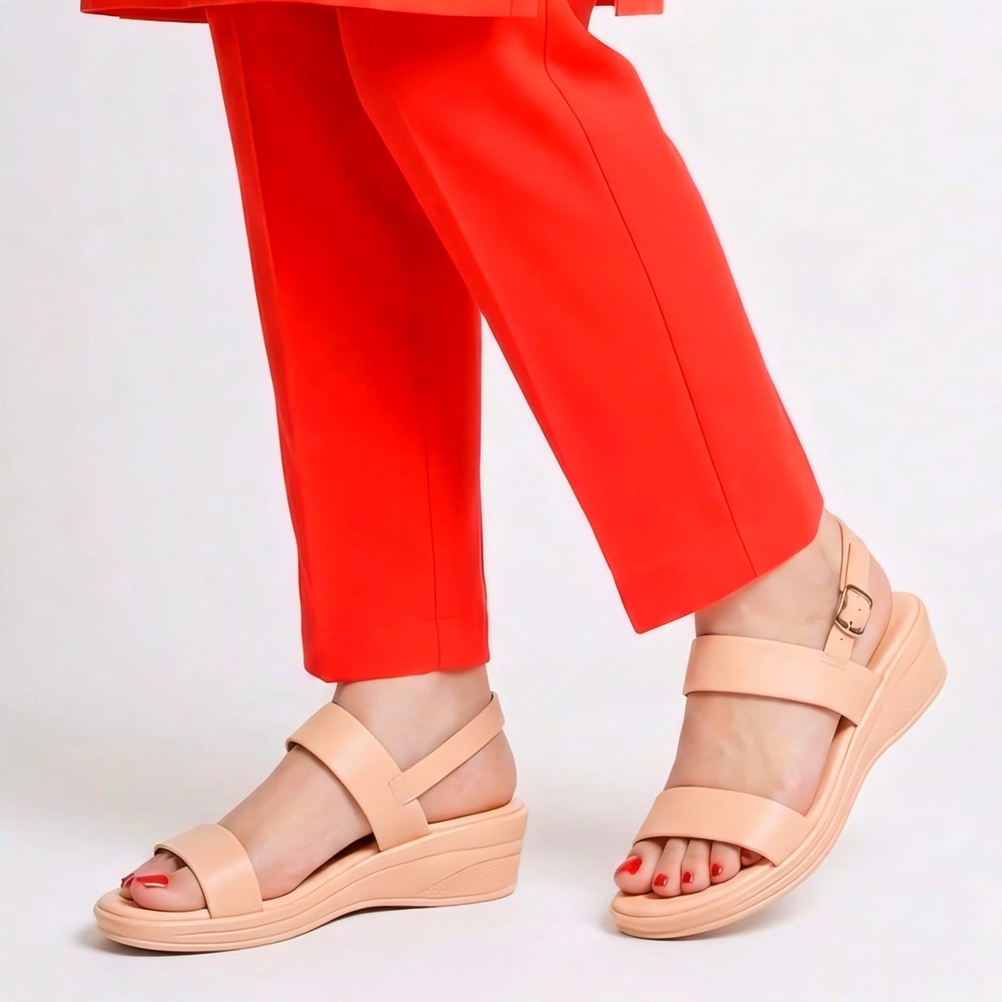 Pink Double Strap Wedge Sandals