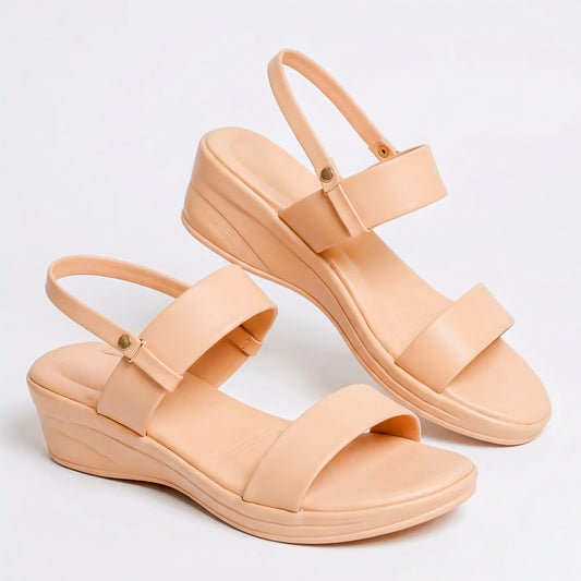 Pink Double Strap Wedge Sandals