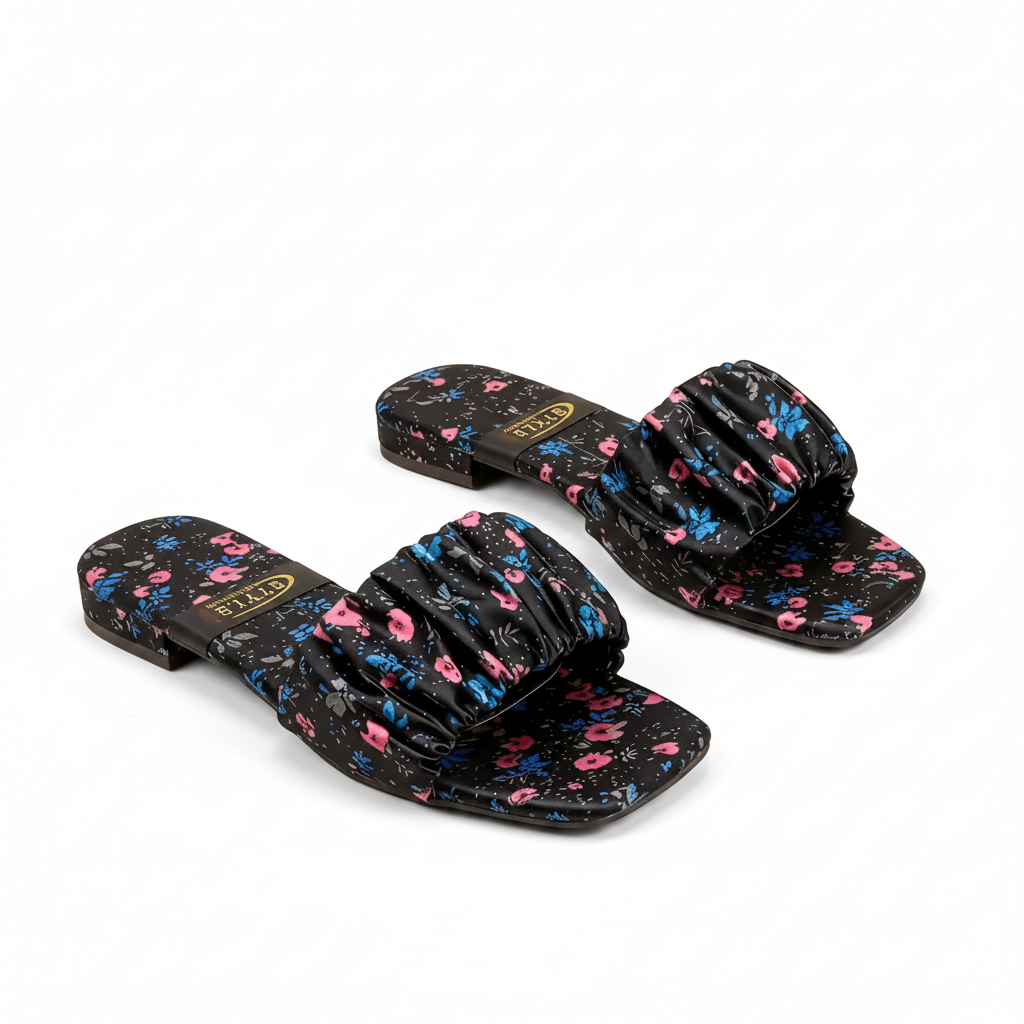 Black Floral Sandals - Pair