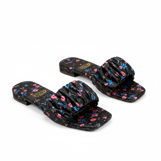 Black Floral Sandals - Pair