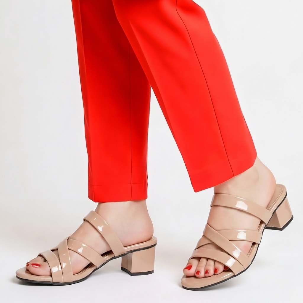 Nude Block Heel - On Feet White BG